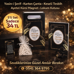 Zerafet Model Renkli Yasin Kitabı, Lokum Kutusu, Magnet, Karton Çanta ve Tesbih - Mevlüt Hediyelikleri
