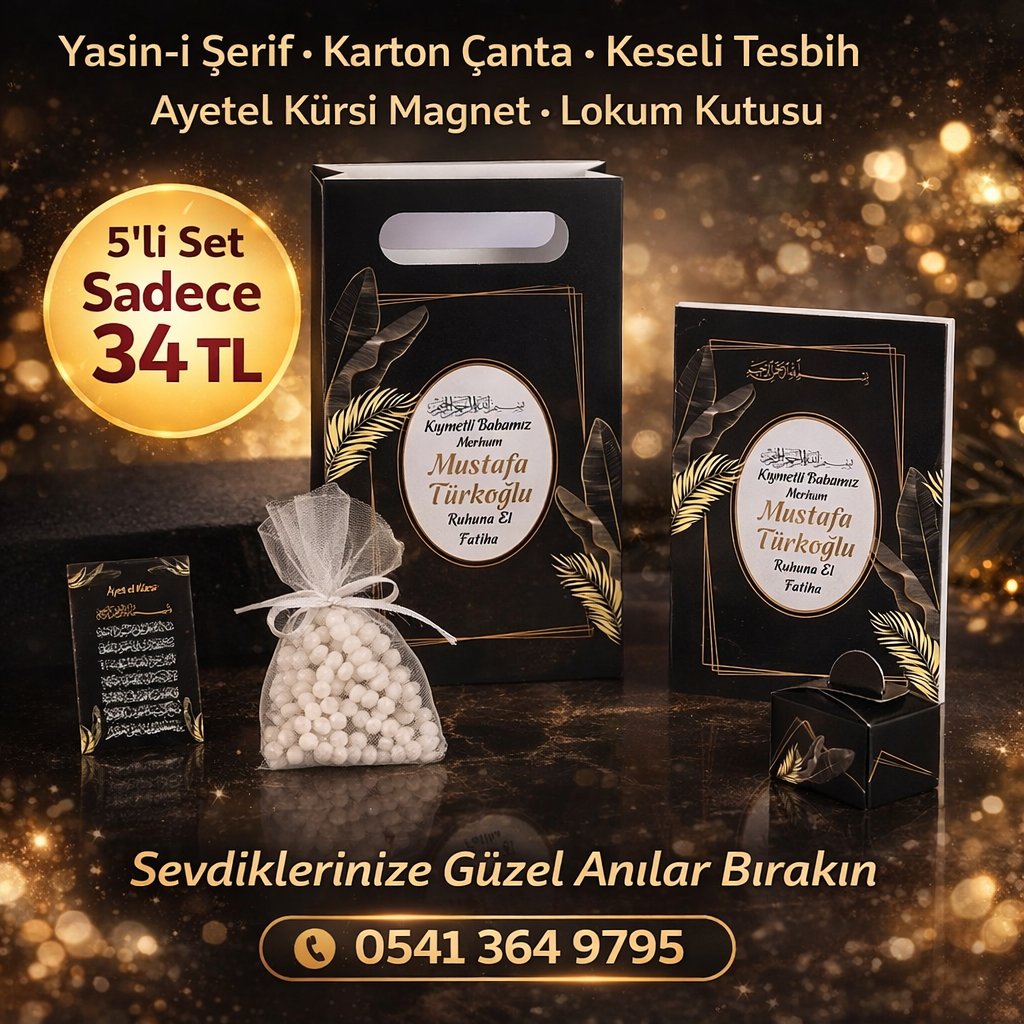 Zerafet Model Renkli Yasin Kitabı, Lokum Kutusu, Magnet, Karton Çanta ve Tesbih - Mevlüt Hediyelikleri