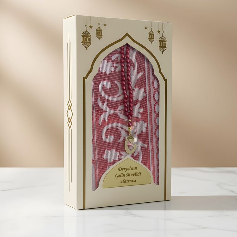Özel Tasarım İsme Özel Kutu İçerisinde Seccade ve Tesbih Seti