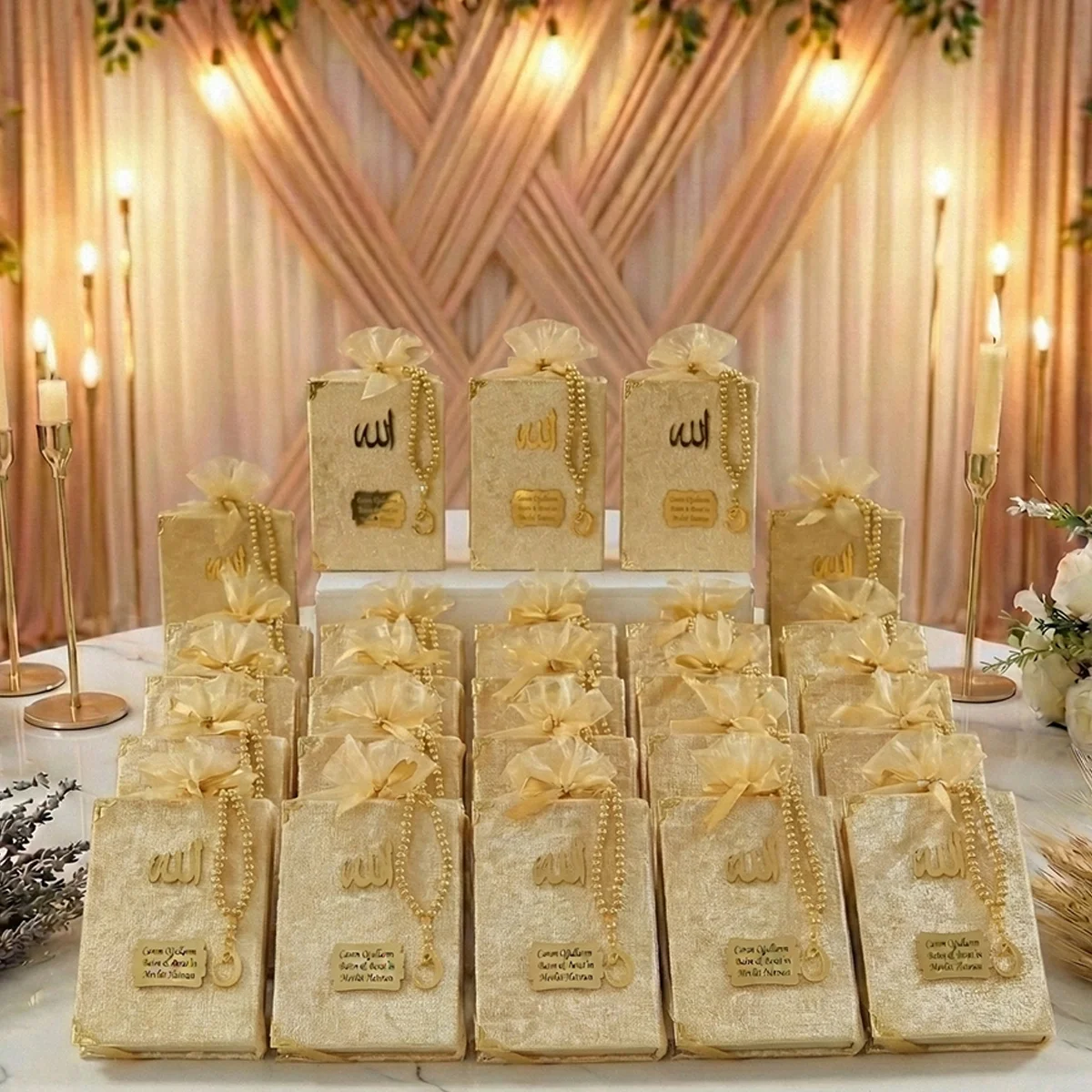 Tül Kese İçerisinde İnci Tesbihli Renkli Kadife Yasin Kitabı Seti - Mevlüt Hediyelikleri - Görsel 6