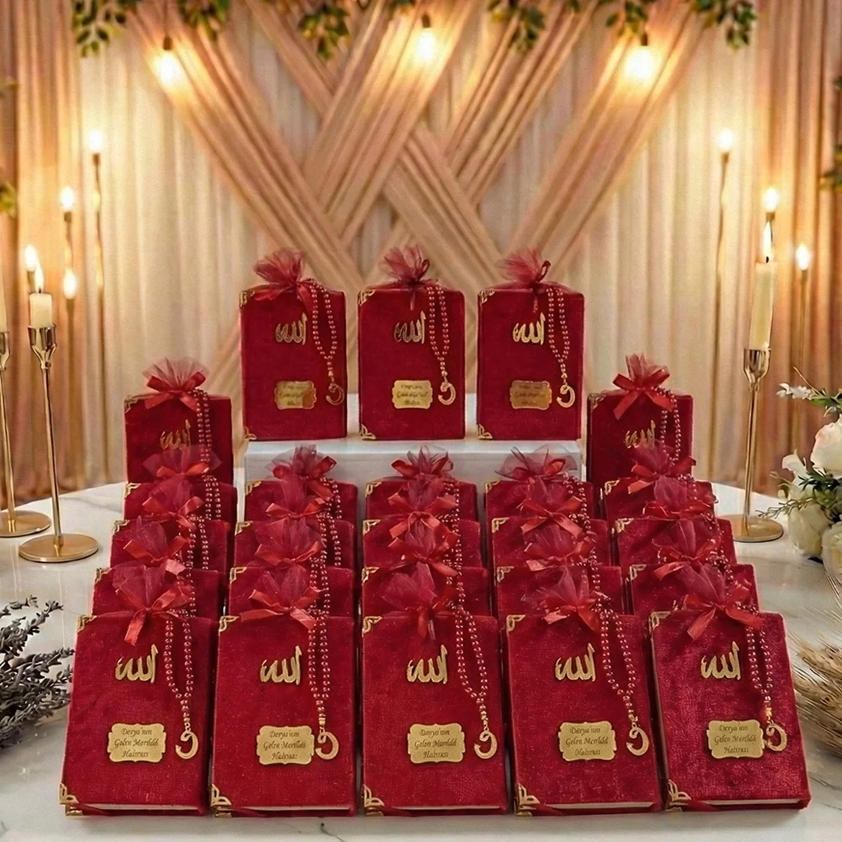 Tül Kese İçerisinde İnci Tesbihli Renkli Kadife Yasin Kitabı Seti - Mevlüt Hediyelikleri - Görsel 12