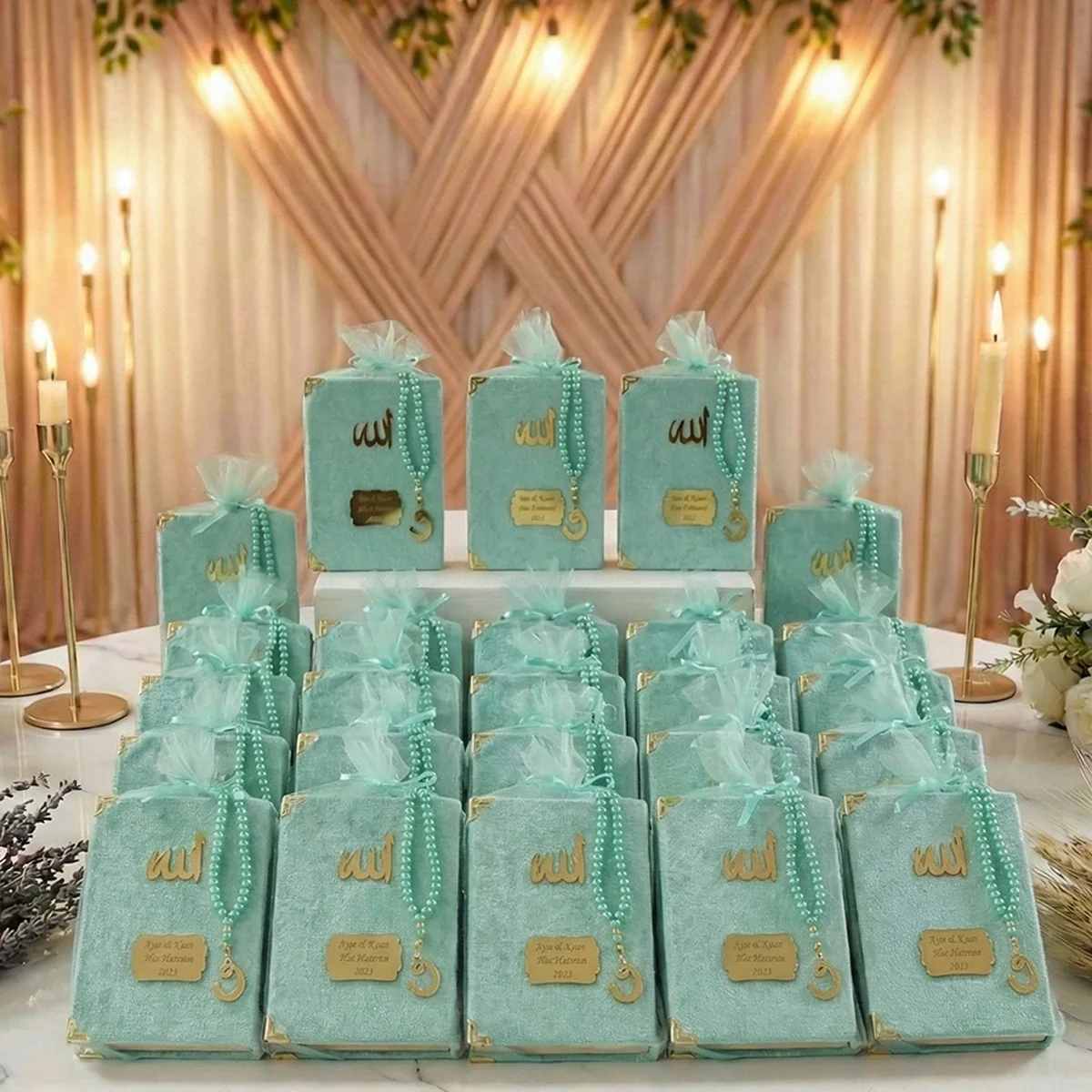 Tül Kese İçerisinde İnci Tesbihli Renkli Kadife Yasin Kitabı Seti - Mevlüt Hediyelikleri - Görsel 11