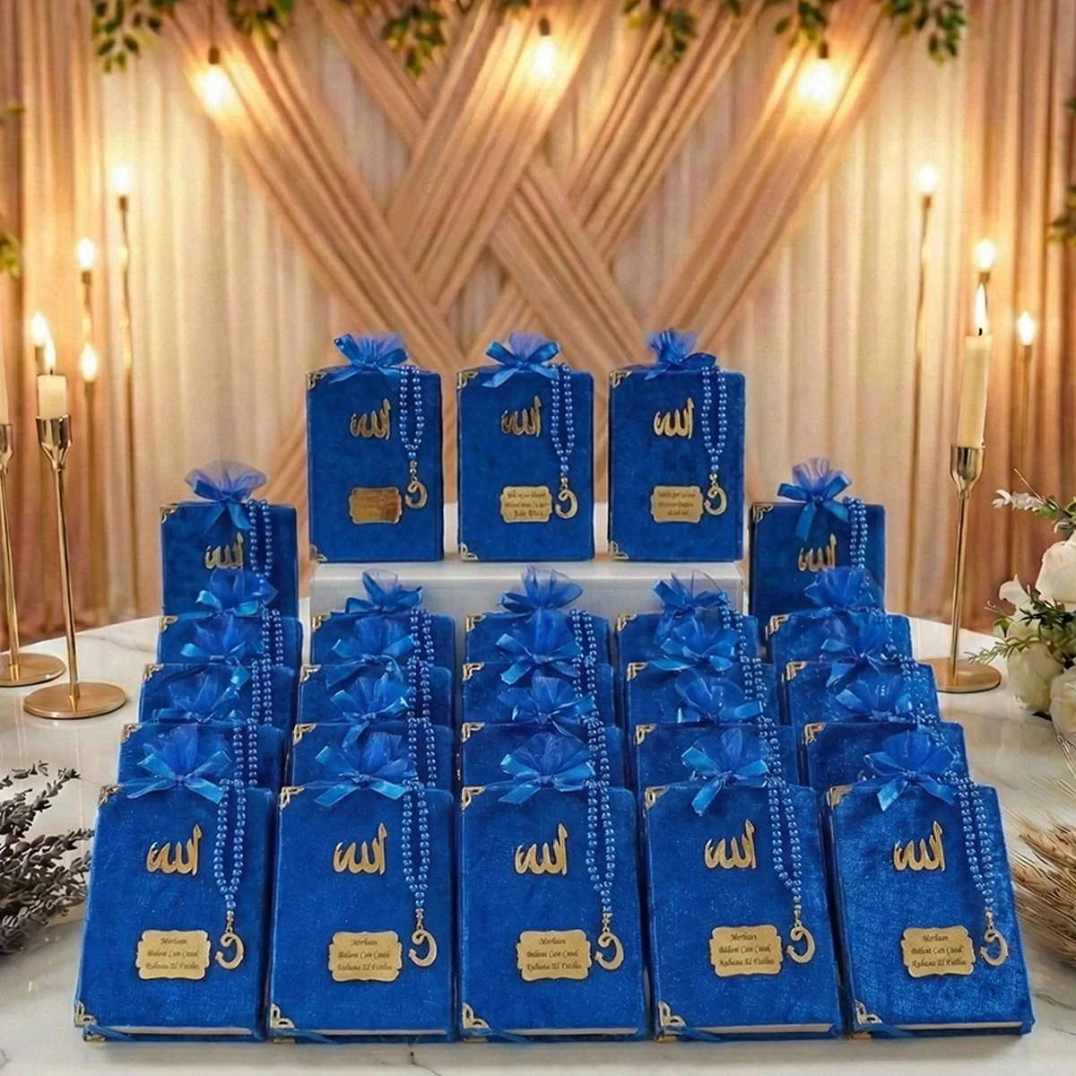 Tül Kese İçerisinde İnci Tesbihli Renkli Kadife Yasin Kitabı Seti - Mevlüt Hediyelikleri - Görsel 13