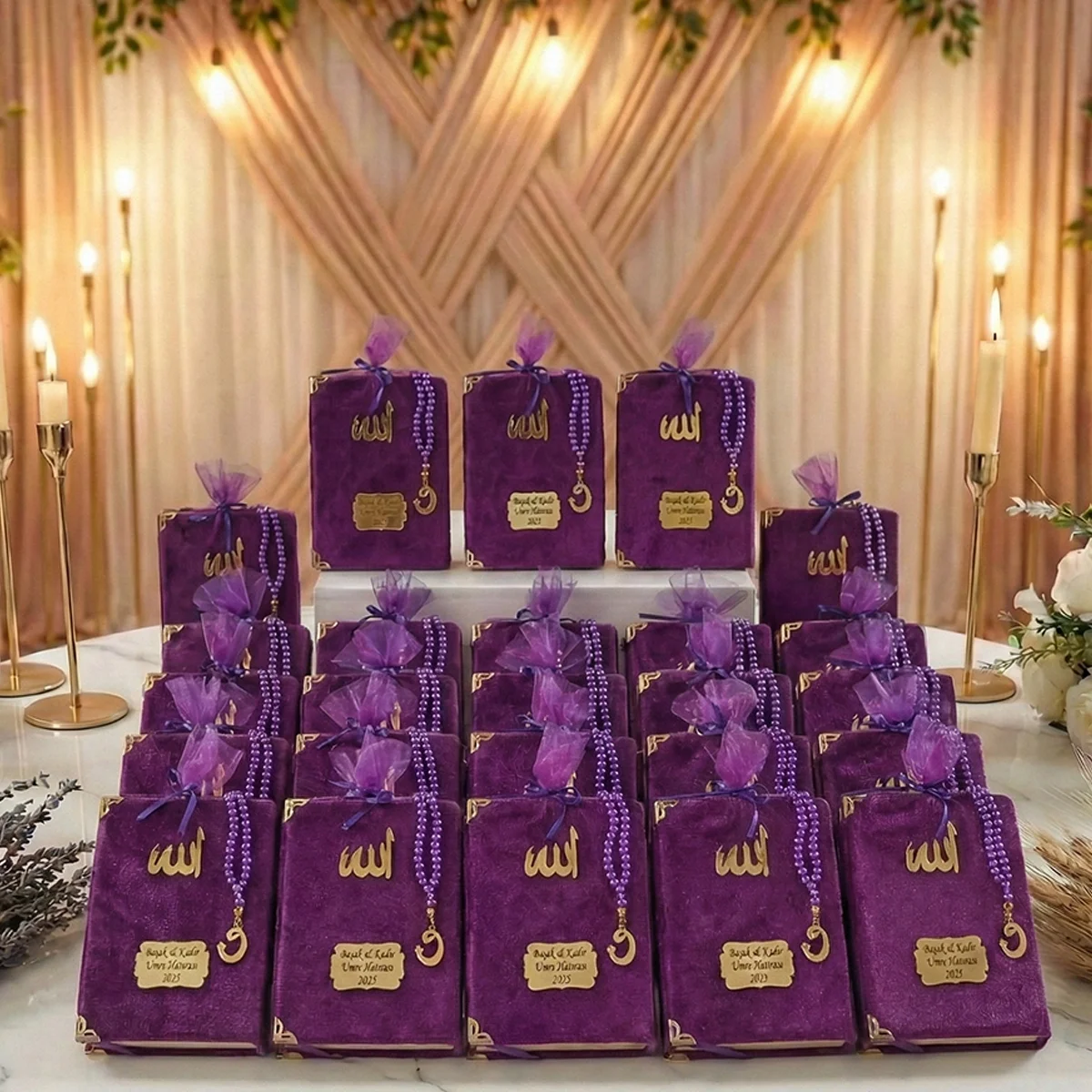 Tül Kese İçerisinde İnci Tesbihli Renkli Kadife Yasin Kitabı Seti - Mevlüt Hediyelikleri - Görsel 14