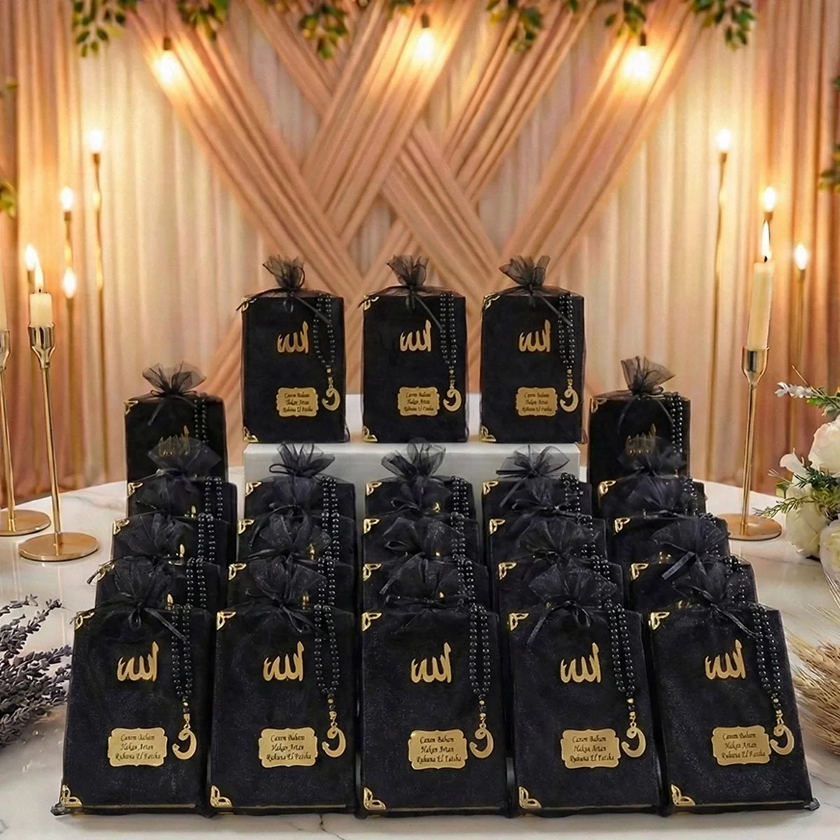 Tül Kese İçerisinde İnci Tesbihli Renkli Kadife Yasin Kitabı Seti - Mevlüt Hediyelikleri - Görsel 10