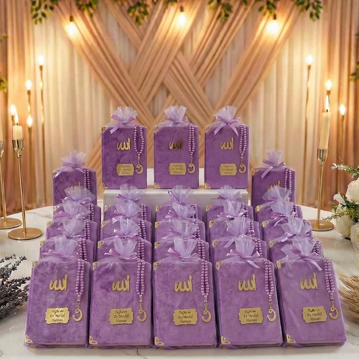 Tül Kese İçerisinde İnci Tesbihli Renkli Kadife Yasin Kitabı Seti - Mevlüt Hediyelikleri - Görsel 9