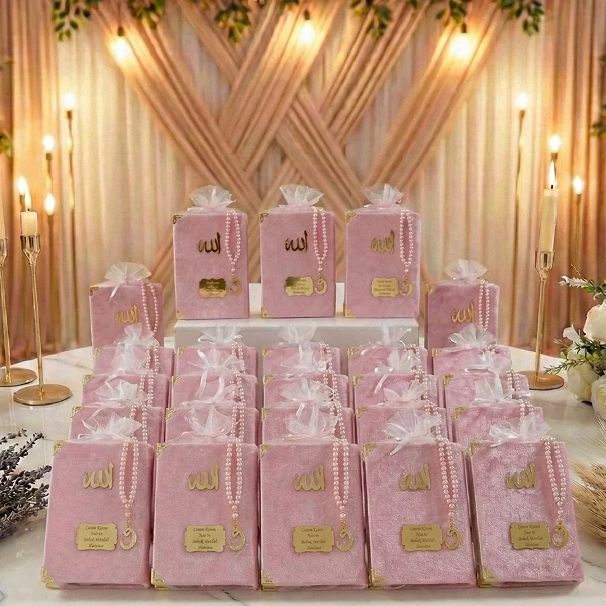 Tül Kese İçerisinde İnci Tesbihli Renkli Kadife Yasin Kitabı Seti - Mevlüt Hediyelikleri - Görsel 7