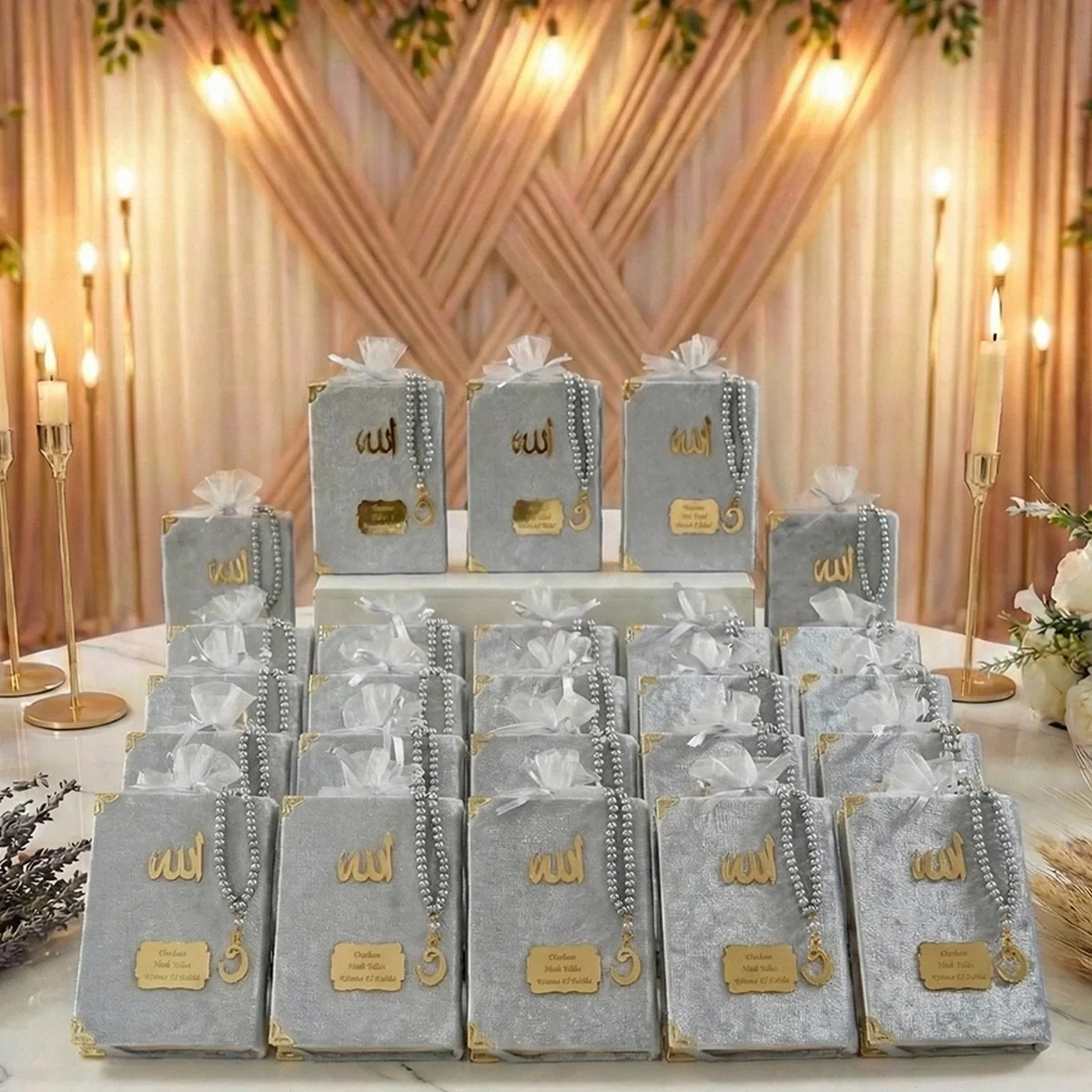 Tül Kese İçerisinde İnci Tesbihli Renkli Kadife Yasin Kitabı Seti - Mevlüt Hediyelikleri - Görsel 5