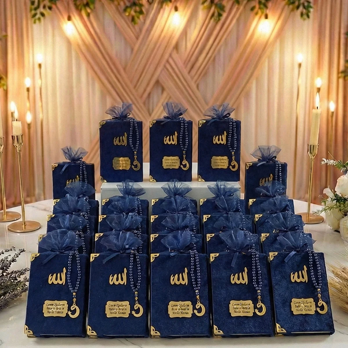 Tül Kese İçerisinde İnci Tesbihli Renkli Kadife Yasin Kitabı Seti - Mevlüt Hediyelikleri - Görsel 4