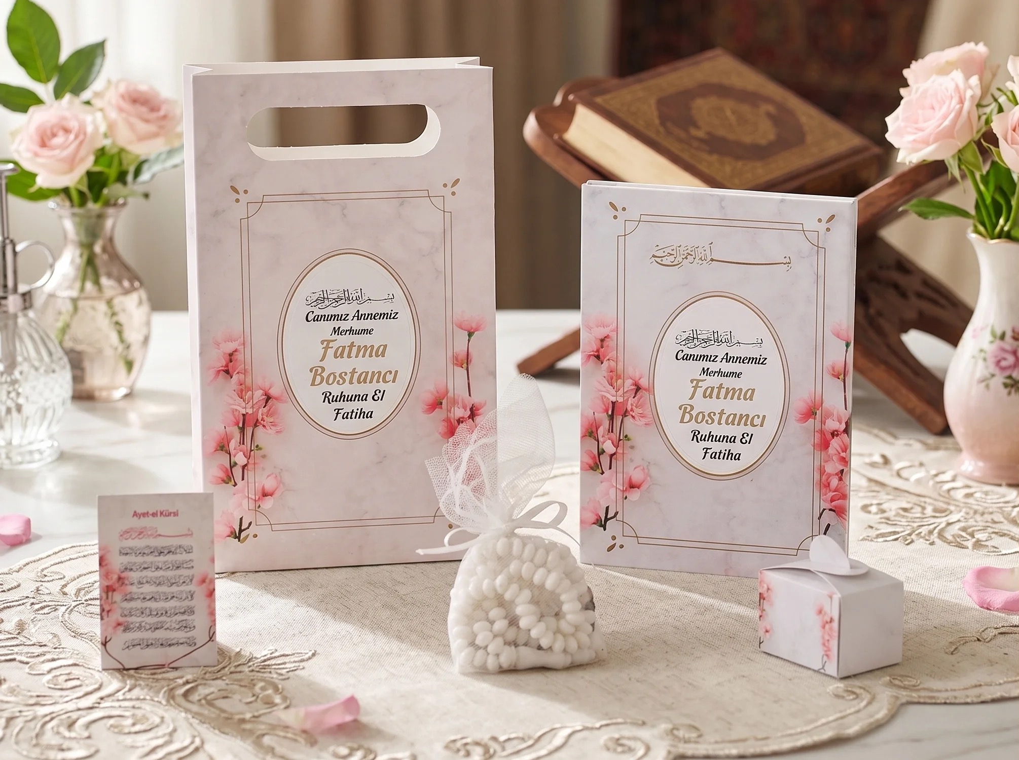 Zerafet Model Renkli Yasin Kitabı, Lokum Kutusu, Magnet, Karton Çanta ve Tesbih - Mevlüt Hediyelikleri - Görsel 2